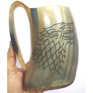 Mug en corne de buffle naturelle, écologique, style viking, pour bière et vin, avec poignée, capacité 1L, double structure, surface polie - Product Image 1