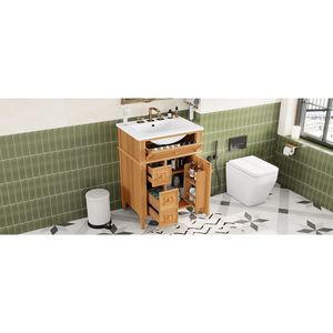 Mobile Bagno in Legno Massello da 24 Pollici con Lavabo, Cassetto Ribaltabile e 2 Cassetti con Chiusura Ammortizzata, 1 Anta con Chiusura Ammortizzata - Eleganti Mobili Bagno - Product Image 3