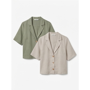เสื้อเชิ้ตผ้าลินินสีขาวของผู้หญิงแขนสั้นคอวีติดกระดุมทรงหลวมเรียบง่ายสไตล์มินิมอลฤดูใบไม้ผลิฤดูร้อนชุดลำลอง - Product Image 5