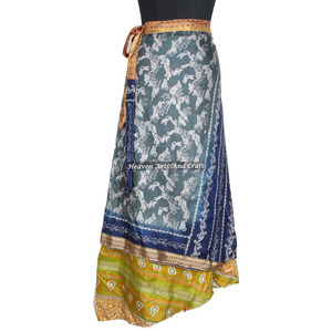 Multicolor Indian Silk Sari <b>Wrap</b> <b>Skirt</b> Long Printed <b>Wrap</b> from India Recycled Silk Plus Size Feature - Product Image 5