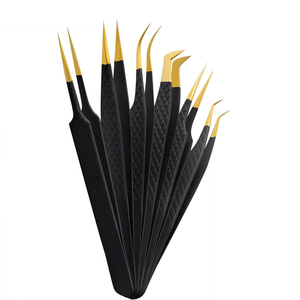 Juego de Pinzas Aplicadoras de Extensión de Pestañas Negras Personalizadas, Pinzas de Volumen con Punta Recta, Pinzas de Acero Inoxidable Personalizadas - Product Image 2