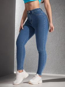 Straight Blue Denim Cotton Mom Jean High Waist Plain Jeans for Womens - Product Image 5