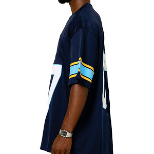 Maillot de football américain respirant en maille, surdimensionné, en polyester, pour entraînement d'équipe, noir et bleu, T-shirt unisexe, streetwear, vente en gros - Product Image 3