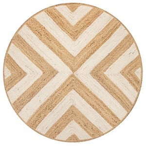 Tapis rond en jute Chevron, blanc naturel, tissage plat, antidérapant, décoration moderne pour salon - Product Image 4