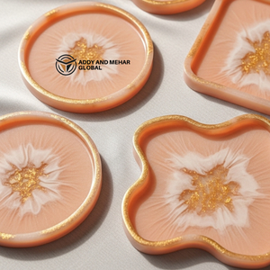 Plateau en marbre ambre orange avec détails dorés |   Plateau de décoration moderne et luxueux - Product Image 4