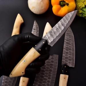 Hand Forged Five Piece Damascus Steel Chef <b>Knife</b> Set Bone Handles <b>Sharp</b> Straight Edge Custom <b>Kitchen</b> <b>Knife</b> Set with Bag - Product Image 4