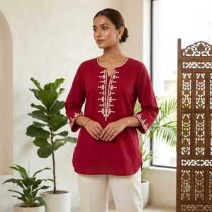 Leranath Fashion Women Cotton <b>Embroidered</b> Kurti Top Hand Drawn Ethnic Tee Casual Regular Fit Quick Dry Fancy Long Sleeve <b>Tunic</b> - Product Image 1