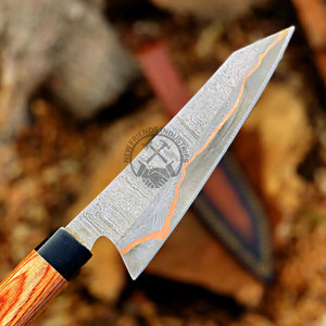 Brand New Edition Custom Handmade Fixed Blade <b>Copper</b> Damascus <b>Kitchen</b> Cutting Chef Knife Olivewood <b>Handle</b> 7" Blade Ambidextrous - Product Image 2