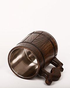 Vaso de madera hecho a mano con forma de barril moderno, con asa lateral de madera, apto para lavavajillas, ecológico, accesorios de bar. - Product Image 3
