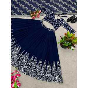 ผ้าจอร์เจียแบบแฟนซีเย็บปักถักร้อยลำดับ lehenga choli กับสีฟ้า dupatta - Product Image 2