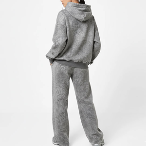 Ensemble survêtement gris pour femmes, sweat-shirt à capuche et pantalon à manches longues avec poches latérales, coupe ample, tenue décontractée, style automne - Product Image 5