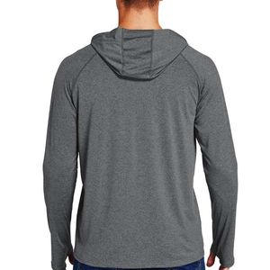 Sweat à capuche gris à manches longues pour homme avec logo personnalisé, séchage rapide, polyester, couleur unie, pull-over, vêtements de pêche en plein air, respectueux de l'environnement - Product Image 3