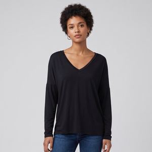 Camisetas de Manga Larga con Cuello en V Profundo para Mujer, Camiseta Ligera de Verano, Corte Holgado, 100% Algodón, Tallas Grandes - Product Image 1