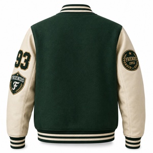 Men's Customized Color Green <b>Fleece</b> Stand Collar Front Customized Logo Winter Varsity <b>Jacket</b> - Product Image 6