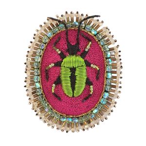 Qualité supérieure Top Vente Forme Ovale À La Main Bijoux De Mode Fil Brodé Vert Beetle Bug Broche pour les Femmes - Product Image 1