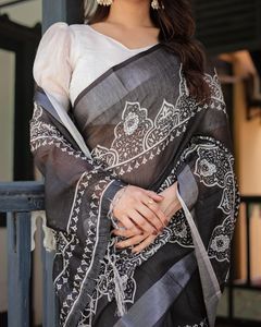 ผ้าซิ่นอินเดีย-ปากีสถานลายเงินทอมือ ผ้าลินินผสมฝ้าย พิมพ์ลายดิจิทัลสวยงาม สำหรับงานปาร์ตี้และงานเทศกาลสำหรับผู้หญิง - Product Image 2
