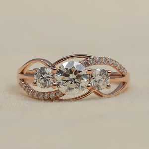 Twisted <b>Infinity</b> Round Cut Diamond Three Stone Ring For Women's 1.01CT Lab Grown 14K <b>Rose</b> Gold Anniversary Promise Gift Her - Product Image 1