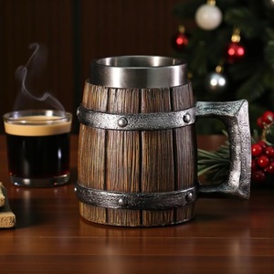 Taza Vikinga de Madera Hecha a Mano con Bandas y Remaches Metálicos, Forma Redonda Antigua, Decoración Duradera para el Hogar - Product Image 6