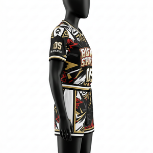 Ensemble short et maillot de football pour femmes, en polyester respirant, design à panneaux noir, or et blanc, logo d'équipe personnalisé, ensembles pour femmes - Product Image 4