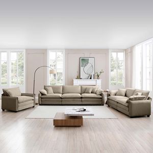 Set Divano Sezionale Oversize in Corduroy Tan a 3 Posti, Comodo e Ampio, con un Divano Singolo, un Divano a 2 Posti e un Divano a 3 Posti per Soggiorno - Product Image 2