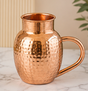 Carafe en cuivre martelé artisanal – Style amphore vintage de luxe, vaisselle isolante, bord évasé lisse, antique - Product Image 6