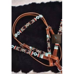 ASHMIRA EQUESTRIAN Ensemble de harnais et de têtière pour cheval en cuir marron fait main, orné de perles, style western, équipement d'équitation tout-terrain - Product Image 2