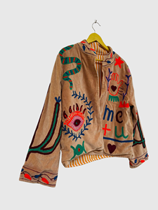 Veste en velours brodée à la main, manches longues, col montant, style ample, pour l'automne, taille adulte, grande taille, longueur normale, doublure en polyester - Product Image 3