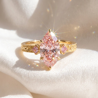 Bague de fiançailles de luxe en or jaune 14 carats avec diamant de laboratoire CVD rose taille marquise de haute qualité, bijoux pour femme