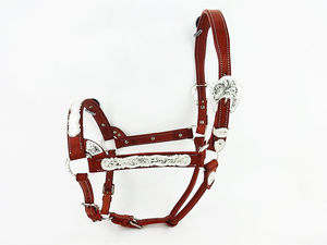 Harnais en cuir western pour cheval avec motif floral embossé et conchos argentés - Product Image 3