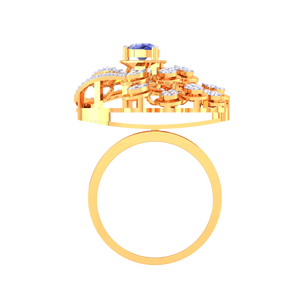 แหวนทองลายนกยูงสุดหรูสำหรับผู้หญิง ประดับด้วยไพลินสีน้ำเงินทรงลูกแพร์ เหมาะสำหรับงานแต่งงาน - Product Image 4