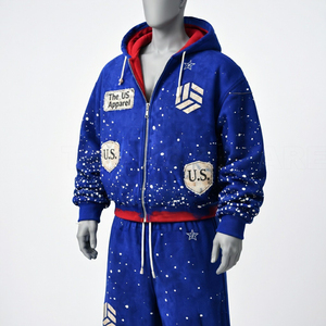 Custom Men's Hooded Hoodie Sweatshirt <b>Set</b> Sun Faded Acid Wash Tracksuits Distressed Sweatpants <b>Embroidery</b> Zip Breathable - Product Image 2