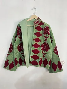 Handmade Green Red <b>Velvet</b> Boho Jacket <b>Women</b> Embroidered Ethnic Short <b>Coat</b> Stand Collar Winter Autumn Wear - Product Image 3