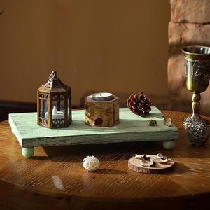 Support de plateau de cuisine rose en bois massif naturel, plateau décoratif pour savon et éponge de salle de bain, piédestal rectangulaire rustique en bois pour bougies et plantes - Product Image 2