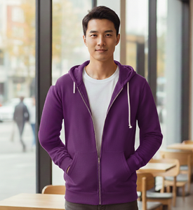 Sweat-shirt à capuche zippé pour homme en molleton de coton, avec cordon de serrage réglable, doux, chaud, à manches longues, pour un usage décontracté - Product Image 3