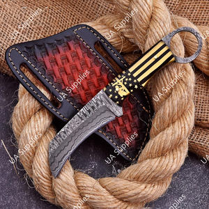 Cuchillo de Caza de Acero de Damasco de Alta Calidad, Afilado como una Navaja, de Grado Industrial, con Hoja Fija Tipo Pico de Halcón, para Campismo al Aire Libre, con Orificio para el Dedo, con Funda de Cuero - Product Image 5