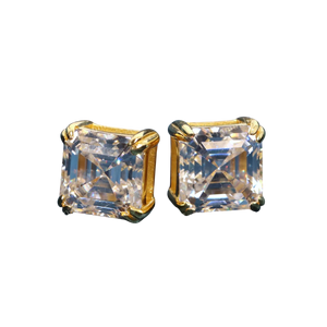 Asscher Cut VVS Moissanite <b>Stud</b> <b>Earrings</b> Gold Plated 925 Silver Solitaire Delicate Daily Wear Jewelry for Women - Product Image 1
