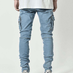 Pantalones Cargo de Mezclilla para Hombre, Corte Slim, Cintura Alta, Lavado Oscuro, con Múltiples Bolsillos, Estilo Casual, para Otoño - Product Image 4