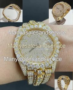 Montre chronographe en acier inoxydable avec cadran en verre, boîtier rond, diamants Moissanite VVS, résistante à l'eau 10 bars - Product Image 2