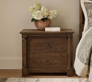 Modern Solid Teak Wood Bedside Table with Two Spacious Drawers Thick Pillar Legs and Premium <b>Bedroom</b> <b>Storage</b> <b>Cabinet</b> - Product Image 1