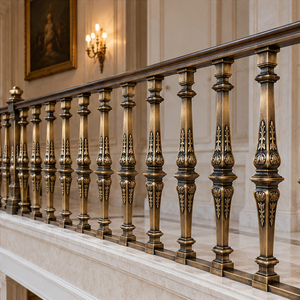 Rampe en bronze vintage avec balustres coniques à motifs floraux, main courante en métal et balustrade décorative - Product Image 4