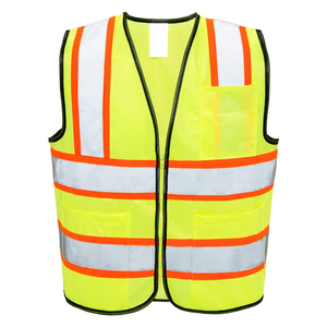 Chaleco de Seguridad Reflectante de Alta Visibilidad Unisex, Ropa de Trabajo de Poliéster con Bolsillos y Franjas Naranjas - Product Image 1