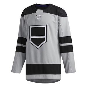 Maillot de hockey sur glace personnalisé gris et noir à rayures, manches longues, à lacets, anti-humidité, vêtements pour hommes adultes - Product Image 1