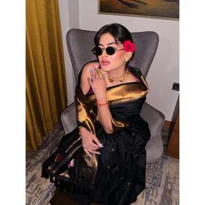 Sari en soie Paithani traditionnel spécial de Karishma Sharma, noir, tissé avec des fils Zari, Vitthala God, vêtements indiens et pakistanais, 650g - Product Image 3