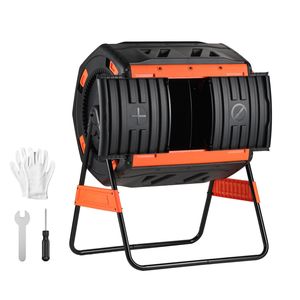 Composteur à double compartiment de 53 gallons avec 2 portes coulissantes, grand format, facile à retourner, pour le compostage extérieur, fournitures de jardinage - Product Image 1