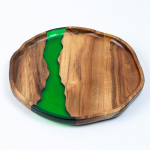 USA Warehouse Round Acacia Wood Green Resin Serving Board Epoxy Resin Charcuterie Board for <b>Cheese</b> Platter - Product Image 4