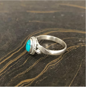 Bohemian Handcrafted Silver 925 <b>Ring</b> Featuring Blue Oval <b>Turquoise</b> Stone - Antique Style Everyday Stacking Jewelry - Product Image 3