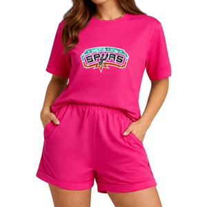 Hot Sale San Antonio Spurs Women's Black 2 Piece Short Set Handwork High Quality Women's Casual Wear <b>Sequin</b> Cotton Spring/Summer - Product Image 3