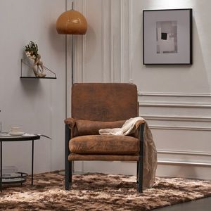 Sedia a dondolo singola in ferro stile Mid-Century con tessuto arancione bronzato, sedia da interno per il tempo libero, ideale per soggiorno e centri commerciali - Product Image 5