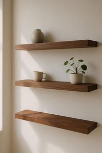 Solid Wood Wall Mounted Double Tier Storage <b>Rack</b> Customized Shape for Living Room-Modern Design Sustainable Durable Handmade - Product Image 5