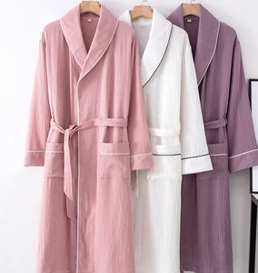 Peignoir d'été décontracté en coton doux pour couple, style hôtelier, à manches longues, longueur au-dessus du genou, grande taille, pour homme et femme - Product Image 1
